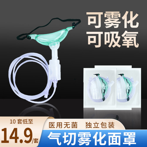 医用气切雾化面罩气切专用吸氧面罩人工鼻吸过滤器雾化罩湿化喉部