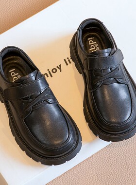 真皮英伦风皮鞋软底中大童学生男孩校园表演配西装儿童黑色演出鞋