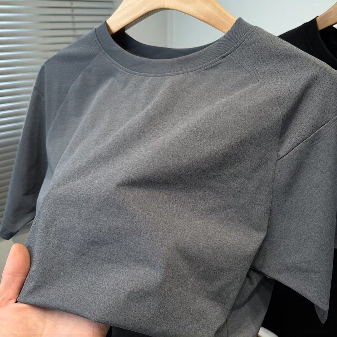 运动休闲拼接短袖t恤男士2026夏季新款个性纯色潮上衣服圆领百搭