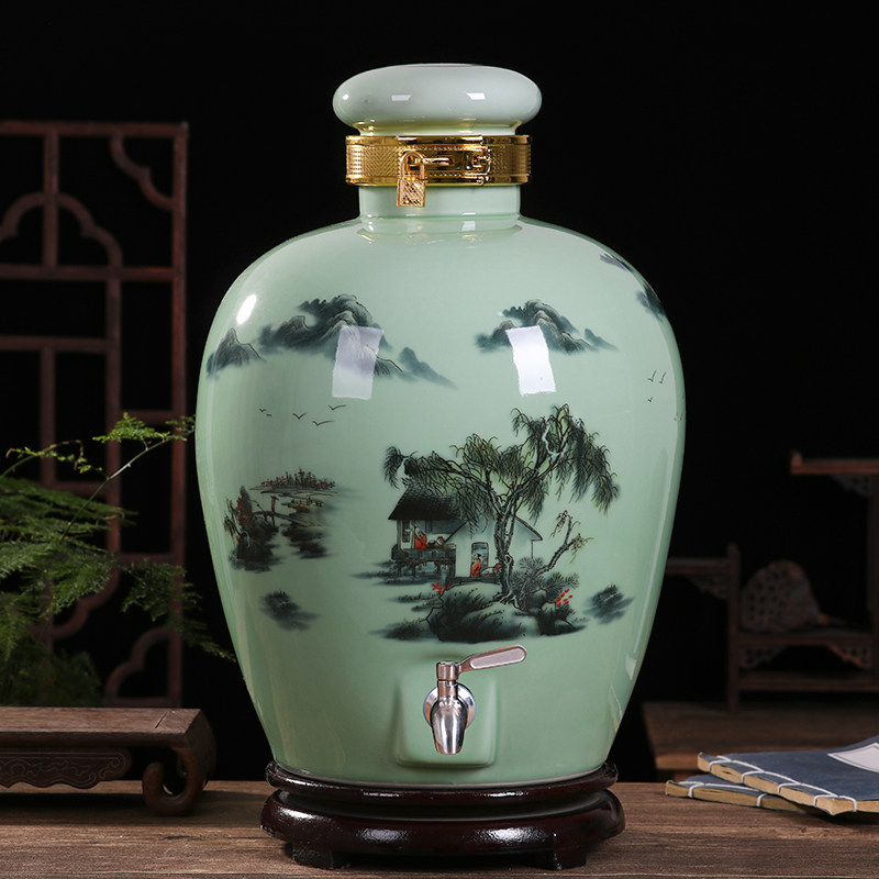 景德镇陶瓷泡酒坛子酿酒缸10/50斤加厚密封酒瓶家用送礼盒套装