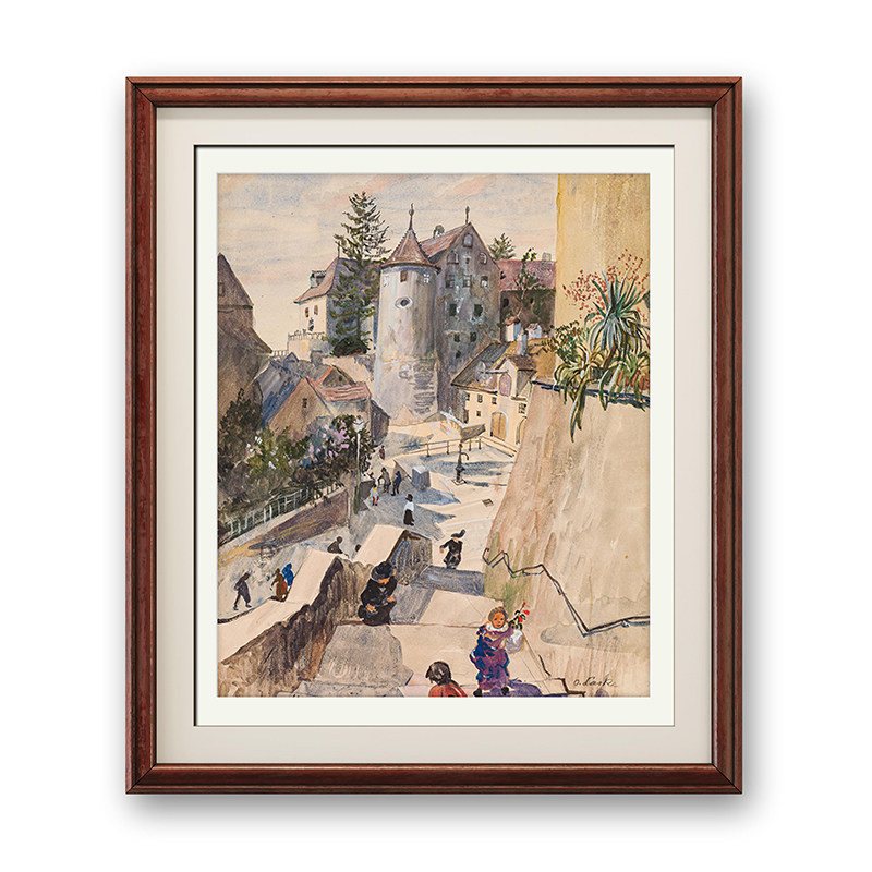 奧斯卡·拉斯克《博登湖的梅尔斯堡》客厅餐厅玄关装饰画 挂画图片