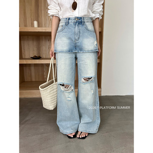 T台 极简风牛仔裤 夏季 破洞屁帘裤 小众设计感68302 时尚 MAR