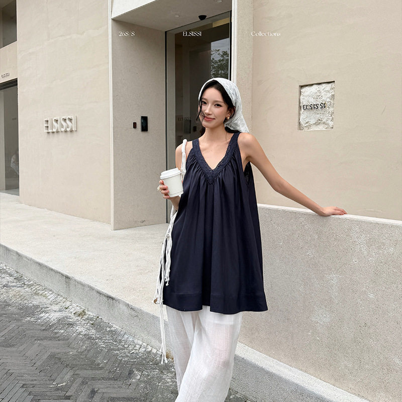 爱姐ELSISSI苎麻宽松灯笼裤子女夏薄款2026白色舒适慵懒风休闲裤