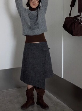 UNITY MODE 不规则复古羊毛毛呢半裙女冬季美拉德A字短裙251353