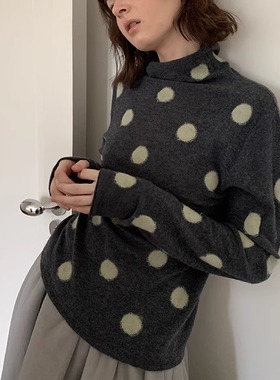 UNITY MODE 100%羊毛16针波点高领内搭针织衫女冬季修身上衣53001