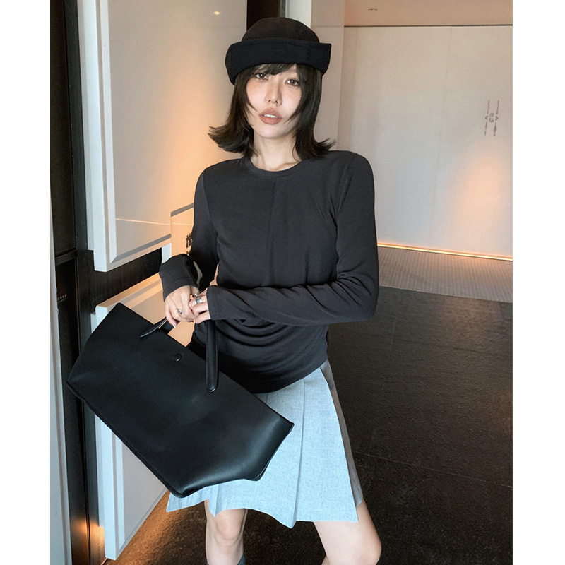 UNITY MODE 天丝绵堆褶针织上衣女秋季设计感小众长袖T恤 251056