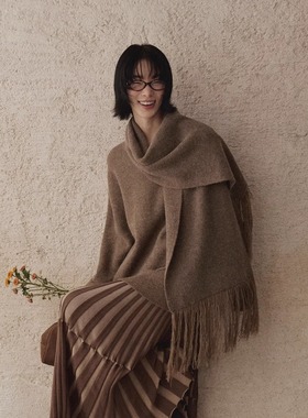 质感UNITY MODE  氛围感配流苏围巾毛衣女冬季慵懒风加厚针织衫