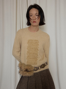 UNITY MODE 撞色设计感毛衣女冬季小圆领打底毛衣简约高级感