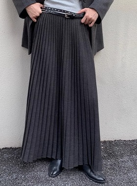 UNITY MODE 设计感小众太阳褶半裙女秋冬季复古压褶长裙251273