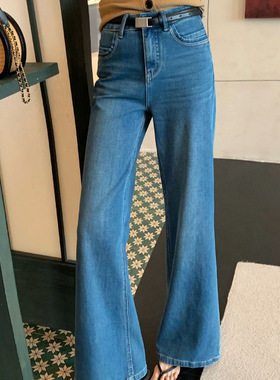 26年春款TOP欧制广州十三行韩版弹力不贴腿筒裤牛仔裤配腰带3101