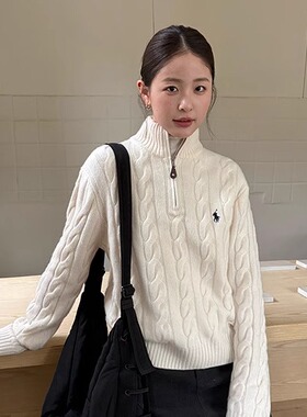 MAR  TG韩系气质麻花套头拉链毛衣女2025冬季保暖加厚羊毛衫25946