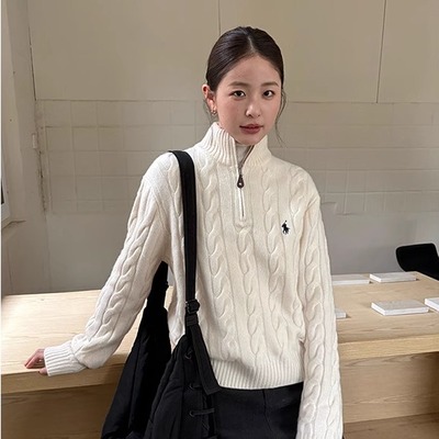 MAR  TG韩系气质麻花套头拉链毛衣女2025冬季保暖加厚羊毛衫25946