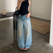 牛仔裤 MAR 26年春上新TOP广州十三行重工定位火爆钻石阔腿裤 9160