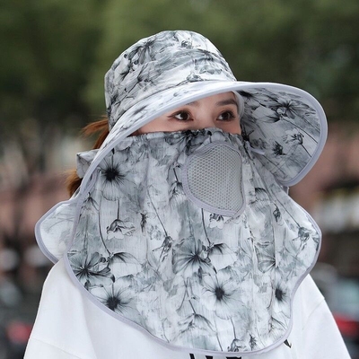采茶帽子女夏季大檐遮阳帽遮脸面罩户外防紫外线太阳帽骑车防晒帽