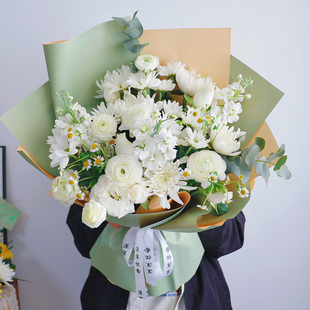 上海同城杭州西安广州成都清明鲜花黄白菊花花束扫墓上坟祭奠花束