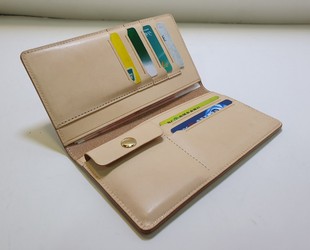 钱包财布长钱包头层牛皮原色植鞣革美鞍革男女养牛