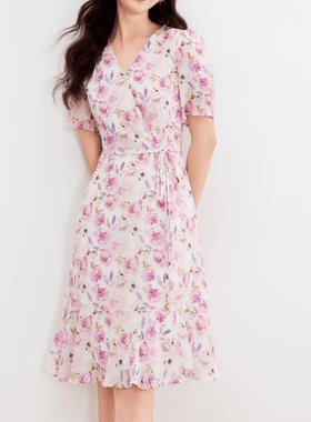 现货音影儿2025年夏季新款珂家同款茶歇裙V领收腰连衣裙KF10532T2