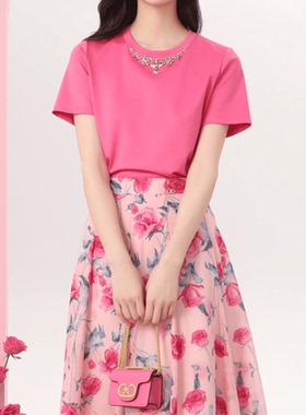 现货音影儿2025年夏季新款珂家同款纯棉短袖T恤钉钻上衣KM02680V1