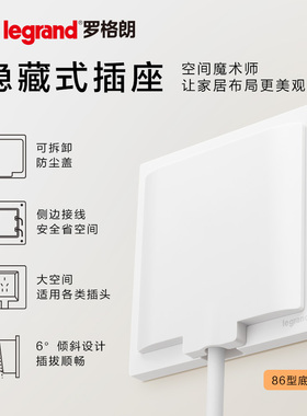 罗格朗隐藏式插座嵌入二三插内嵌式隐形冰箱空调内凹防尘防水10A