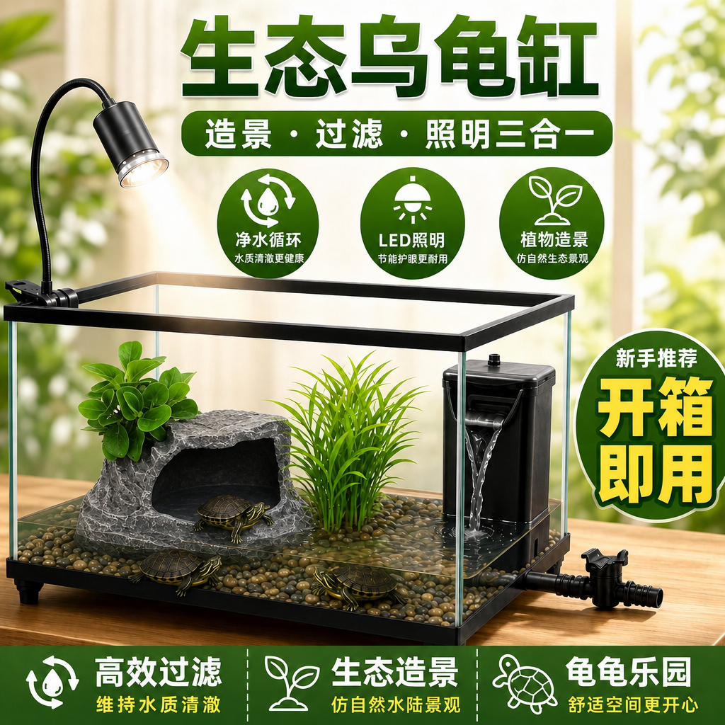 养龟超白玻璃缸小自动换水别墅饲养缸箱客厅专用生态造景家乌龟缸