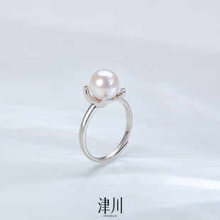 【福利.akoya牛头戒】海水珍珠 近圆微瑕 8-8.5mm S925银
