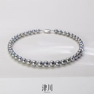 【高级珠宝】海水大溪地 铂金灰珍珠项链 8-11mm