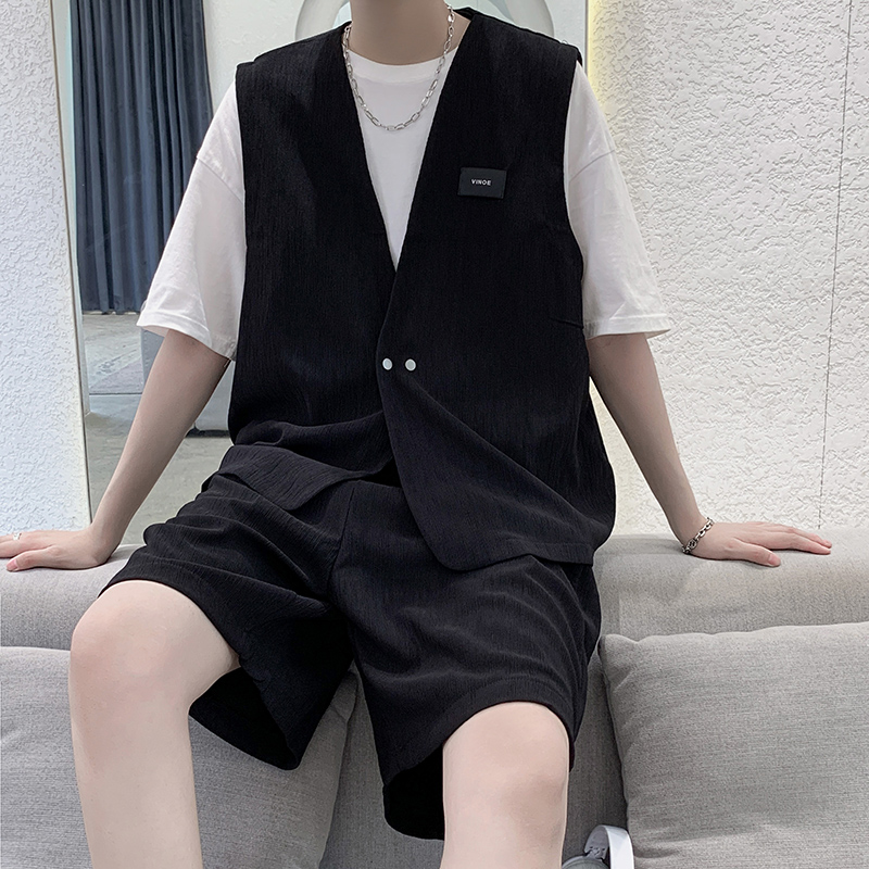 痞帅西服马甲男装一套搭配