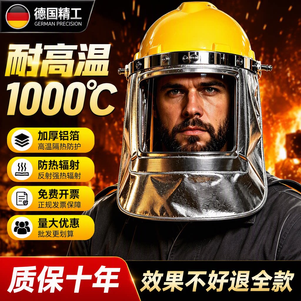 德国耐高温防火面罩防烤脸炼钢厂锻造隔热电焊1000度铝箔防飞溅