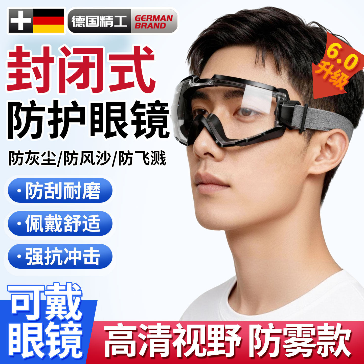 护目镜防灰尘不起雾防风眼镜防尘劳保防飞溅眼罩可戴眼镜工业切割