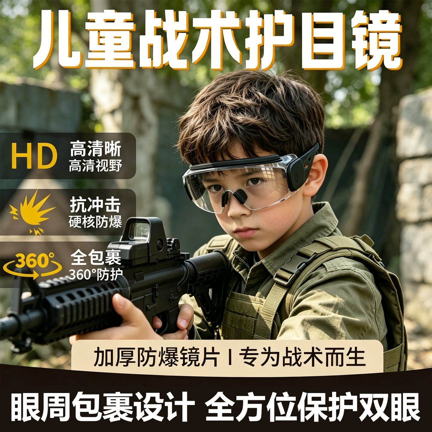 战术护目镜儿童软弹枪防护对战射击游戏护眼玩具眼镜防溅冲击眼镜