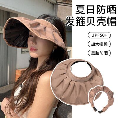 黑胶防晒帽女夏季防紫外线空顶帽子2025新款冰丝大帽檐贝壳遮阳帽