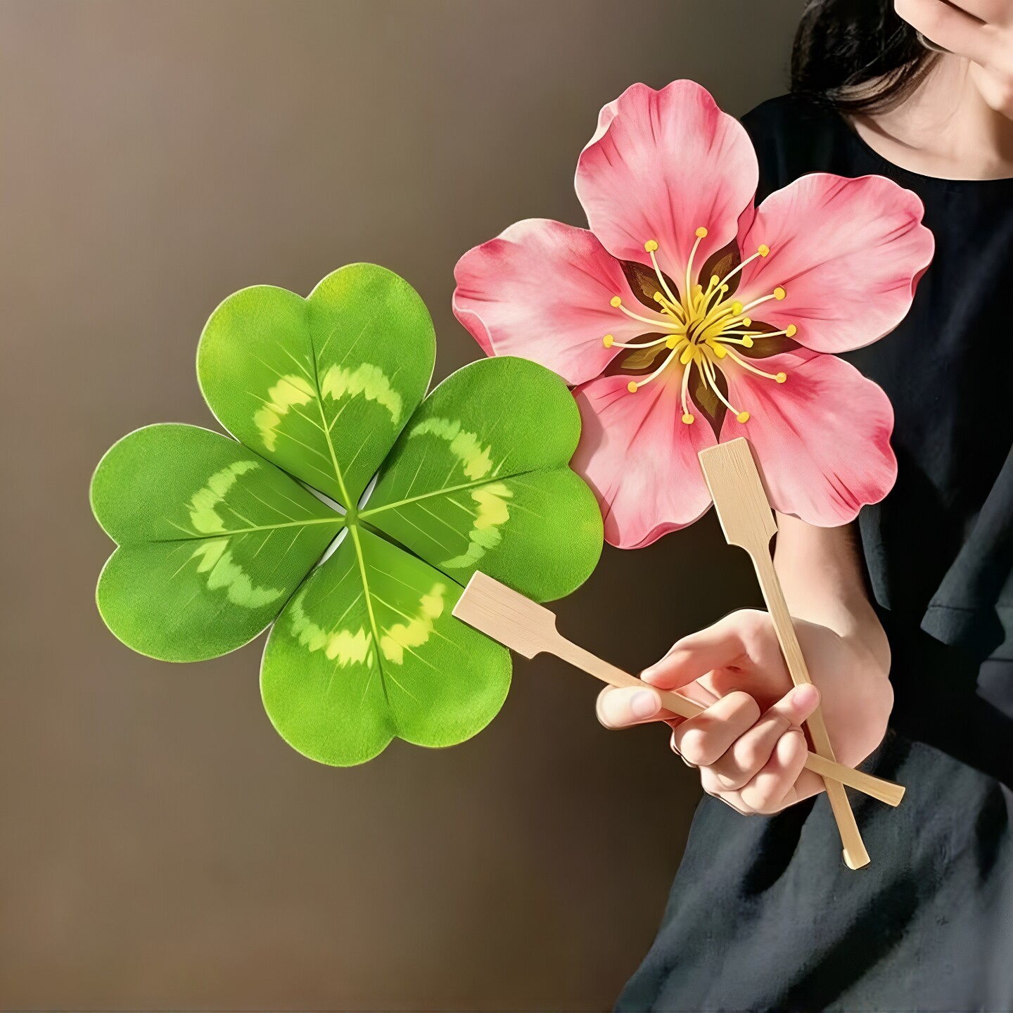 四叶草桃花扇子便携夏天小蒲扇女