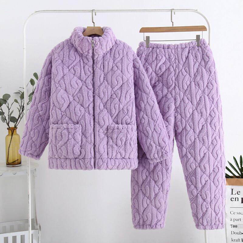 湖南省服女款睡衣加厚冬三层夹棉女士加绒棉服套装居家服冬季外穿