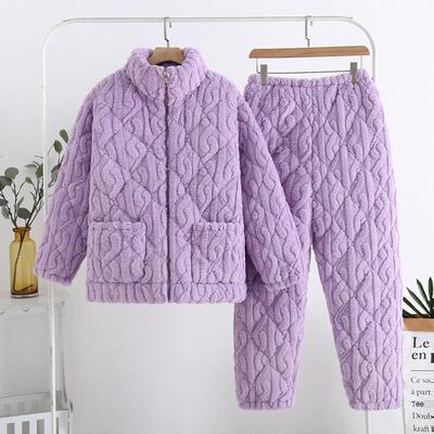 湖南省服女款睡衣加厚冬三层夹棉女士加绒棉服套装居家服冬季外穿