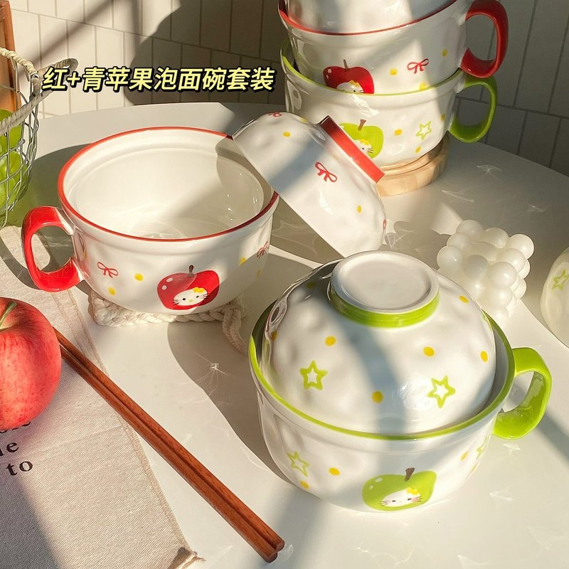 碗女生高颜值带盖陶瓷碗带把手柄泡面碗家用大容量ins高颜值图片