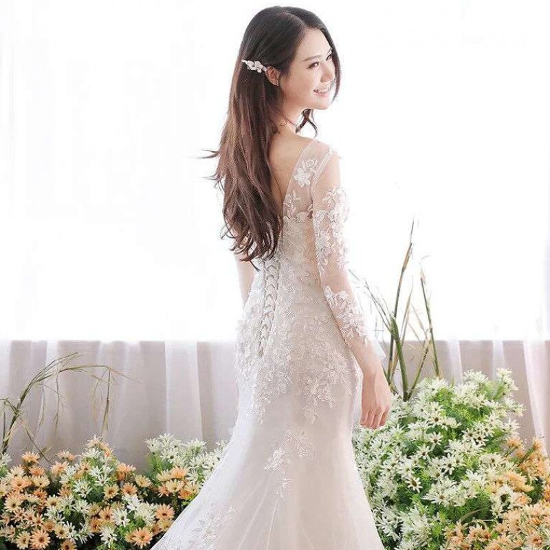 鱼尾长袖主婚纱2019新款修身新娘礼服女小个子拖尾森系简约显瘦轻在类目 女装/女士精品, 婚纱/旗袍/礼服, 婚纱中 - 来自Buy2taobao.com提供专业的淘宝代购服务