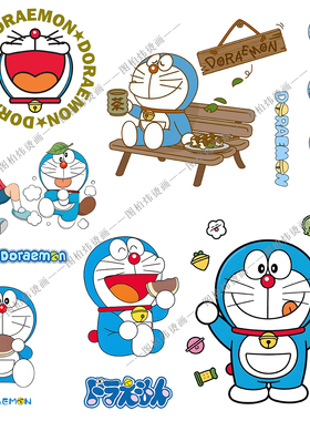 新款多啦A梦叮当动漫卡通烫画潮牌短袖T恤热转印熨烫贴可水洗logo