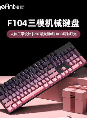 锐蚁F104键无线蓝牙机械键盘RGB背光笔记本游戏办公青茶红轴键盘
