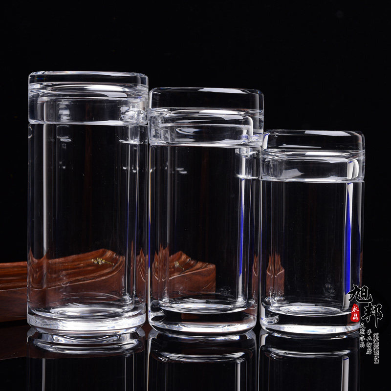 天然原矿白水晶带盖杯子男女士高档商务泡茶水杯大号茶杯透明新款