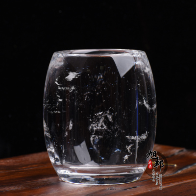 纯天然白水晶石材大号刻字品茗杯