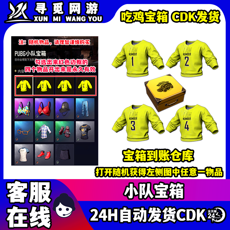 PUBG绝地求生小队宝箱随机运动衫衣服Steam端游吃鸡皮肤激活码CDK