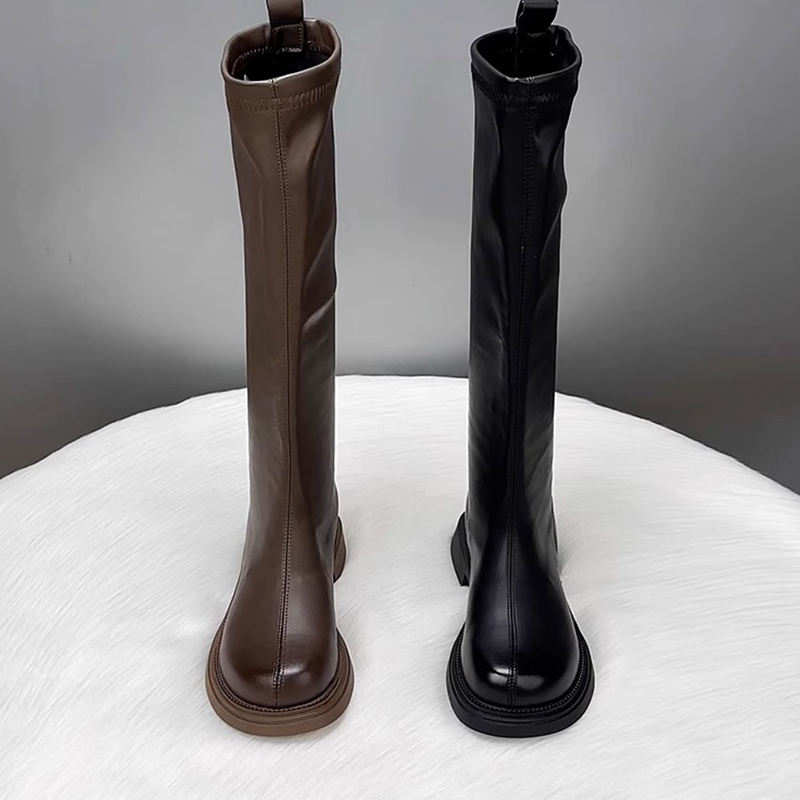 真皮不过膝长筒靴女2025年新款秋冬季显瘦平底高筒骑行靴瘦瘦靴子