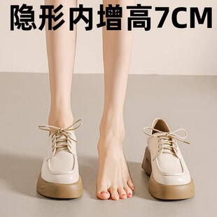 真皮内增高小皮鞋女2025年春季新款系带厚底英伦风乐福鞋小码单鞋