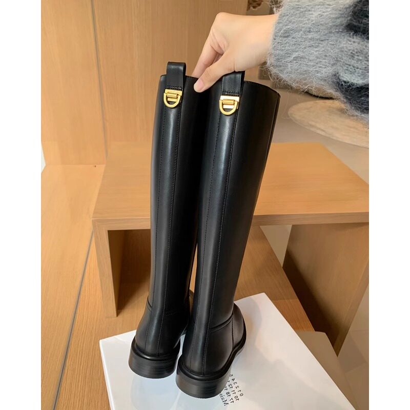 真皮平口长筒靴女2025年秋冬季新款加绒显腿直显瘦高筒靴骑行靴子,女鞋,时装靴,淘宝优惠券,粉丝福利购,淘宝优惠卷