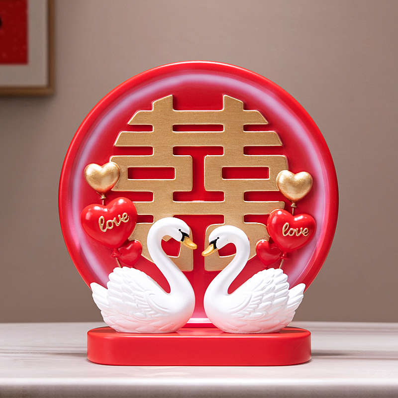 天鹅一对喜字摆件年轻结婚送新人礼物纪念品电视柜婚房床头装饰