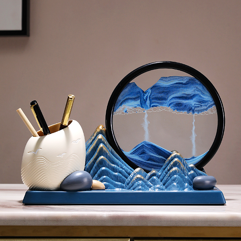 教师节谢师笔筒时来运转流沙画 画摆件办公室高档生日毕业礼物送