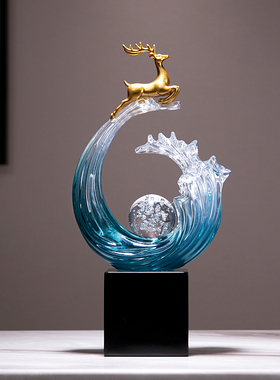 办公室风生水起摆件招财福鹿彷水晶工艺礼品摆饰家居酒柜装饰品乔