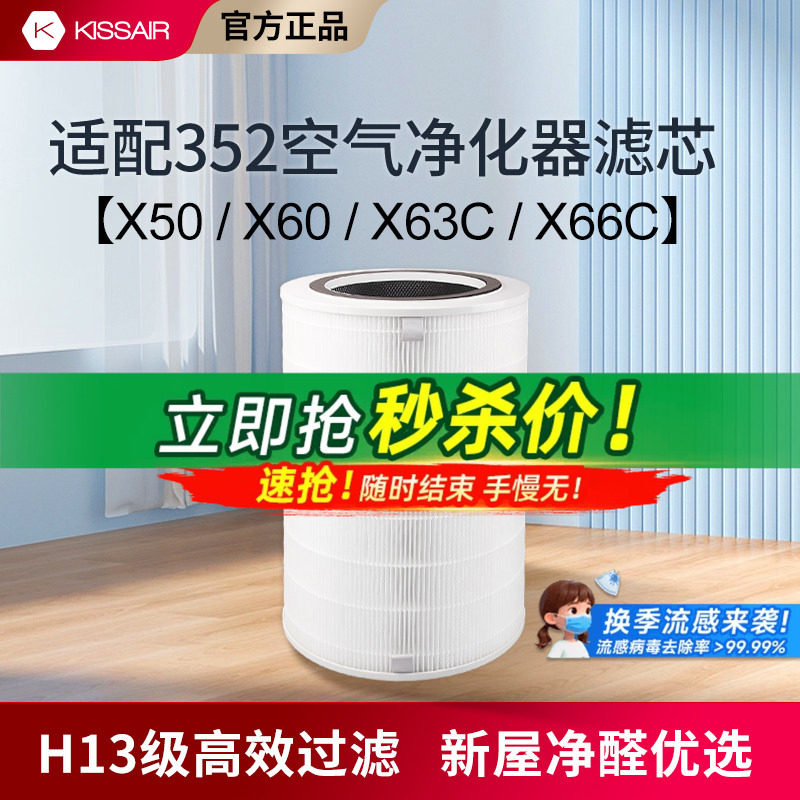 适配352空气净化器滤芯x50/x60/x50s/x63pet/x63c/x66c过滤网