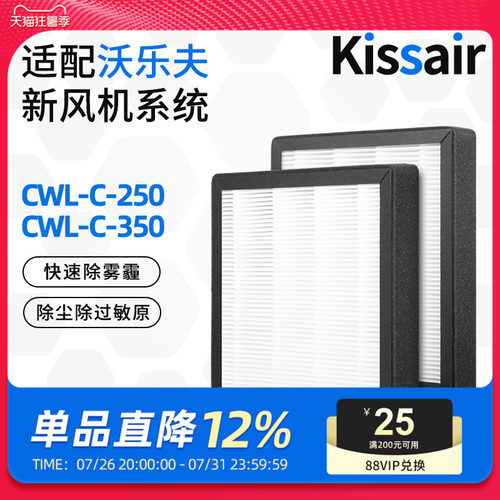 适配WOLF沃乐夫新风机滤芯CWL-C-250/350过滤网除尘pm2.5