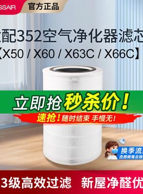 适配352空气净化器滤芯x50/x60/x50s/x63pet/x63c/x66c过滤网